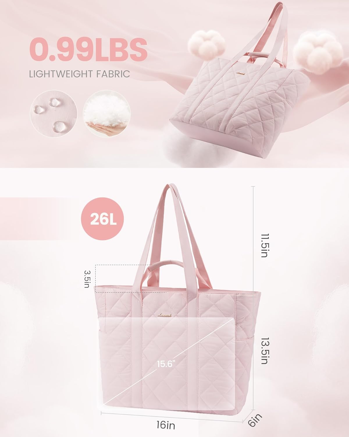 LOVEVOOK Laptop Tote Bag for Women,Quilted Puffer Laptop Bag Purse Computer Travel Work Tote Bags for Women with Zipper