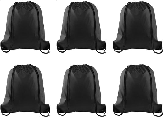 PLULON 6 Pcs Drawstring Bags Bulk Black Drawstring Backpack String Backpack Cinch Sack Sport Gym Backpack Bags for Yoga Traveling Outdoor Sports