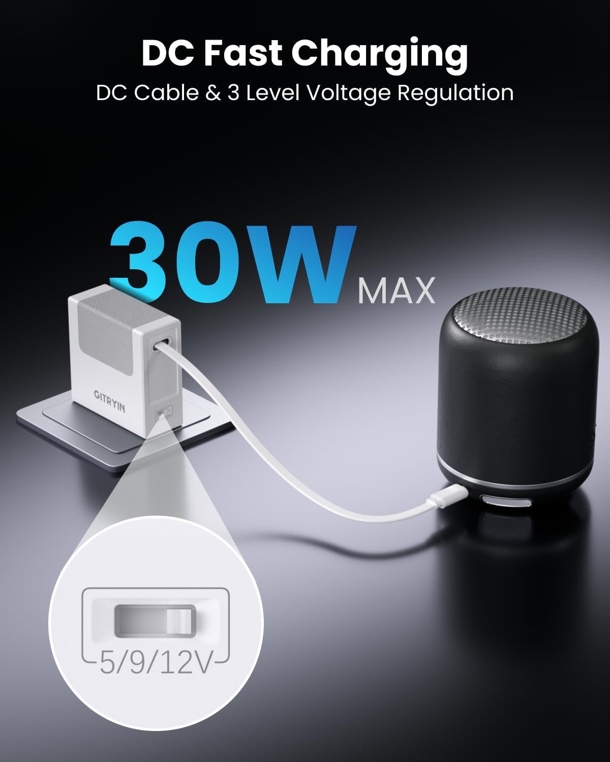 Gitryin 12V 2.5A Power Supply Adapter with Retractable 31.5in DC Power Cord, 30W Retractable Charger with Foldable Plug, Compatible for LED Strip Light, Camera, BT Speaker, GPS, Webcam, Router, TV Box