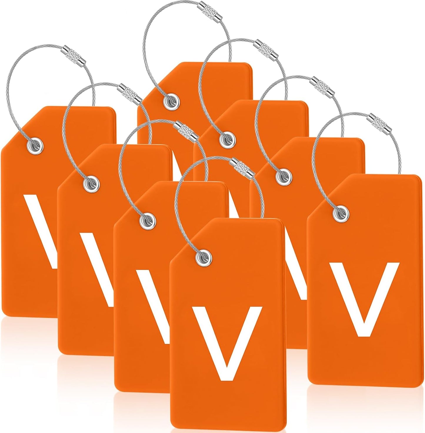8 Pcs Initial Letter A-Z Luggage Tags Silicone Suitcase Instrument Tag with Name Card and Stainless Steel Loop(Letter V,Orange)