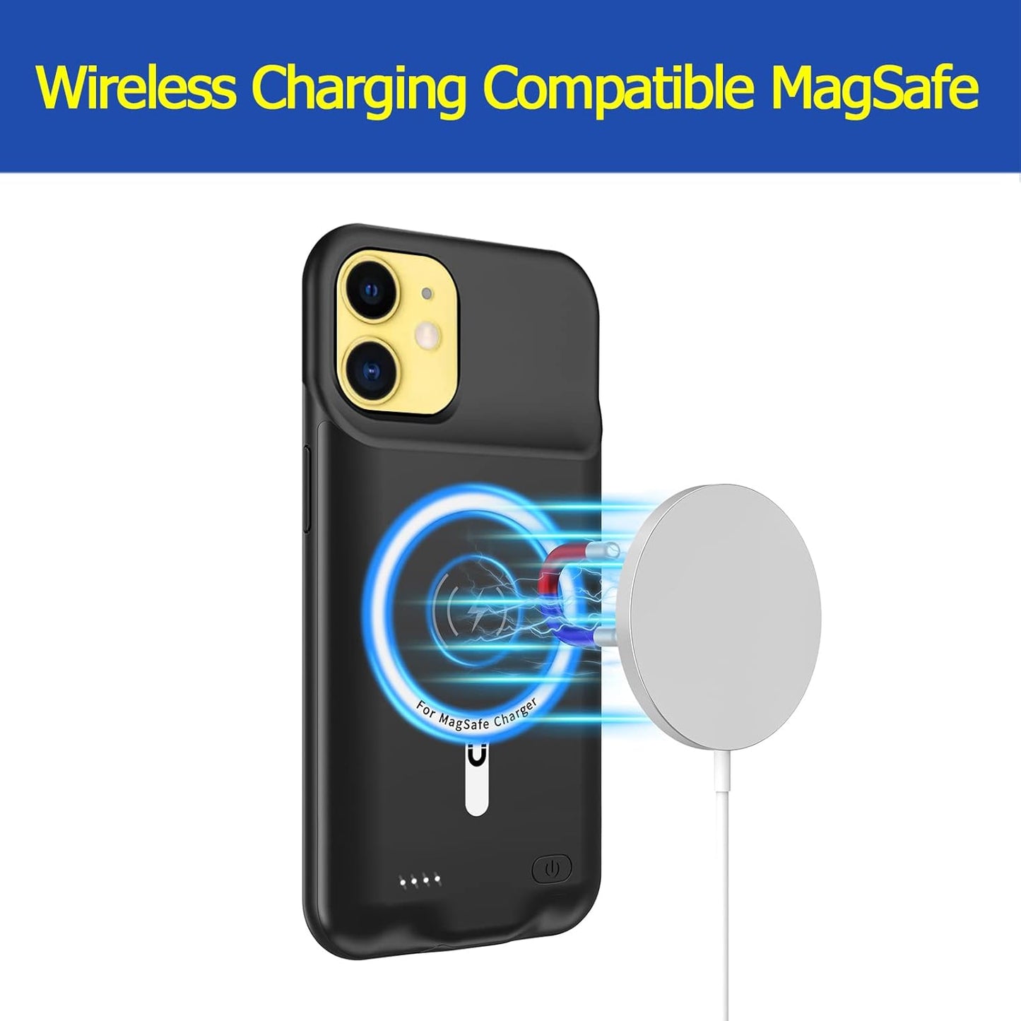 Battery Case for iPhone 11, Enhanced 10000mAh Portable Protective Smart Wireless Charging Case Support Carplay Compatible with iPhone 11 (6.1 inch) Rechargeable Extended Battery Charger Case (Black)