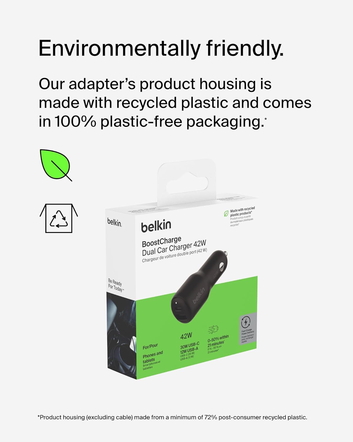 Belkin BoostCharge 42-Watt Dual Port Fast Car Charger w/30W USB-C & 12W USB-A Ports for iPhone 16, 16 Pro, Galaxy S25, S24, Pixel 9 & 8, Nintendo Switch 2 & More - Black
