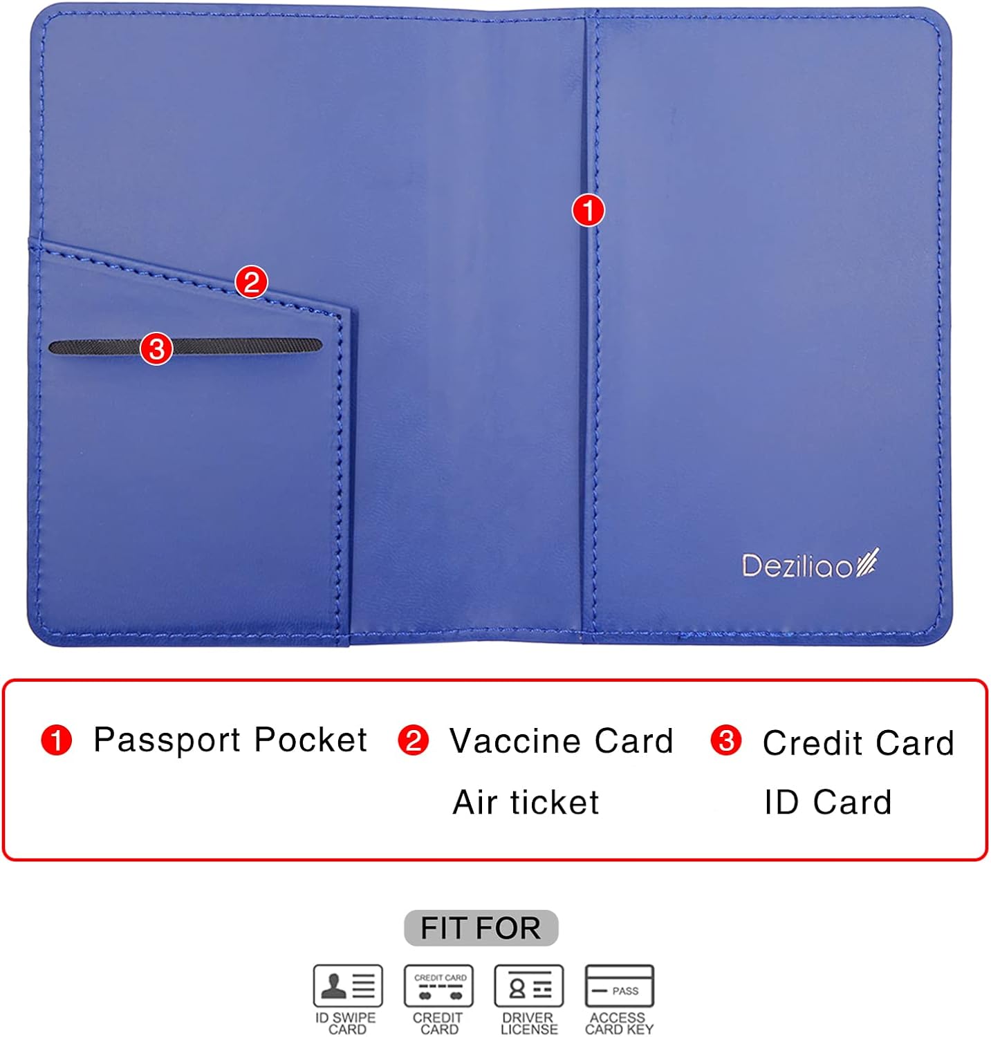 Deziliao Passport Wallet, Blue, Unisex, Faux Leather, Waterproof, Rfid Blocking, Slim, Lightweight, 20 Inch