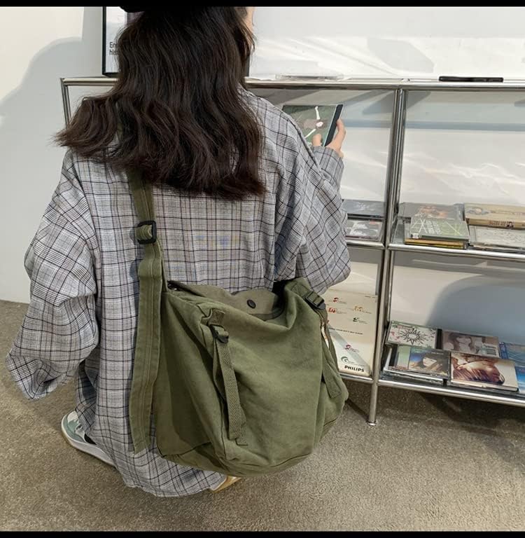 Womens Mens Crossbody Bag Canvas Messenger Bag for School Aesthetic Hobo Bag Vintage Harajuku