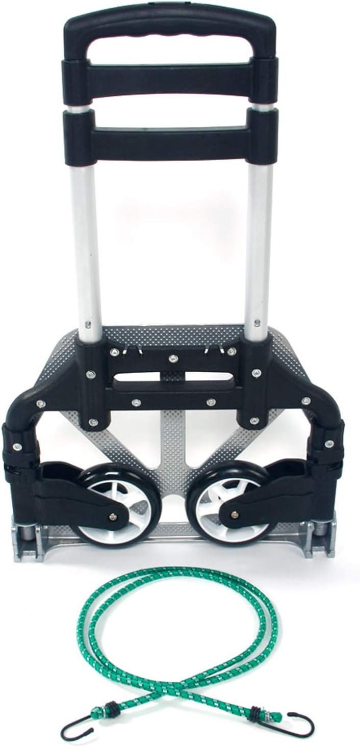 Portable Push Cart & Luggage Dolly Cart,Luggage Trolley Cart,Aluminum Portable Folding Hand Truck Cart,Utility Collapsible Hand Truck,with Elastic Ropes,for Home Moving Travel Office Use (Black)