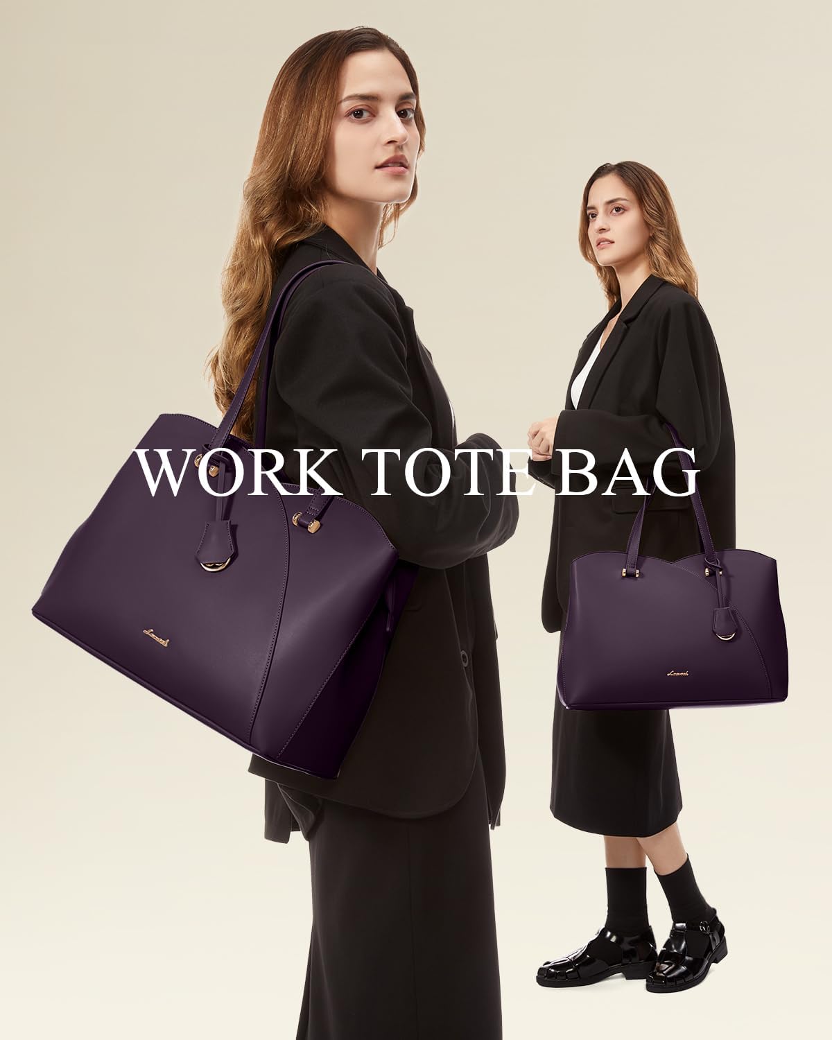 LOVEVOOK Laptop Tote Bag for Women Teacher Work, Leather Tote Bags Laptop Bag, Professional Computer Bag Large Purses Fashion Handbag, Dark Purple, Fits 15.6 Inch Laptop