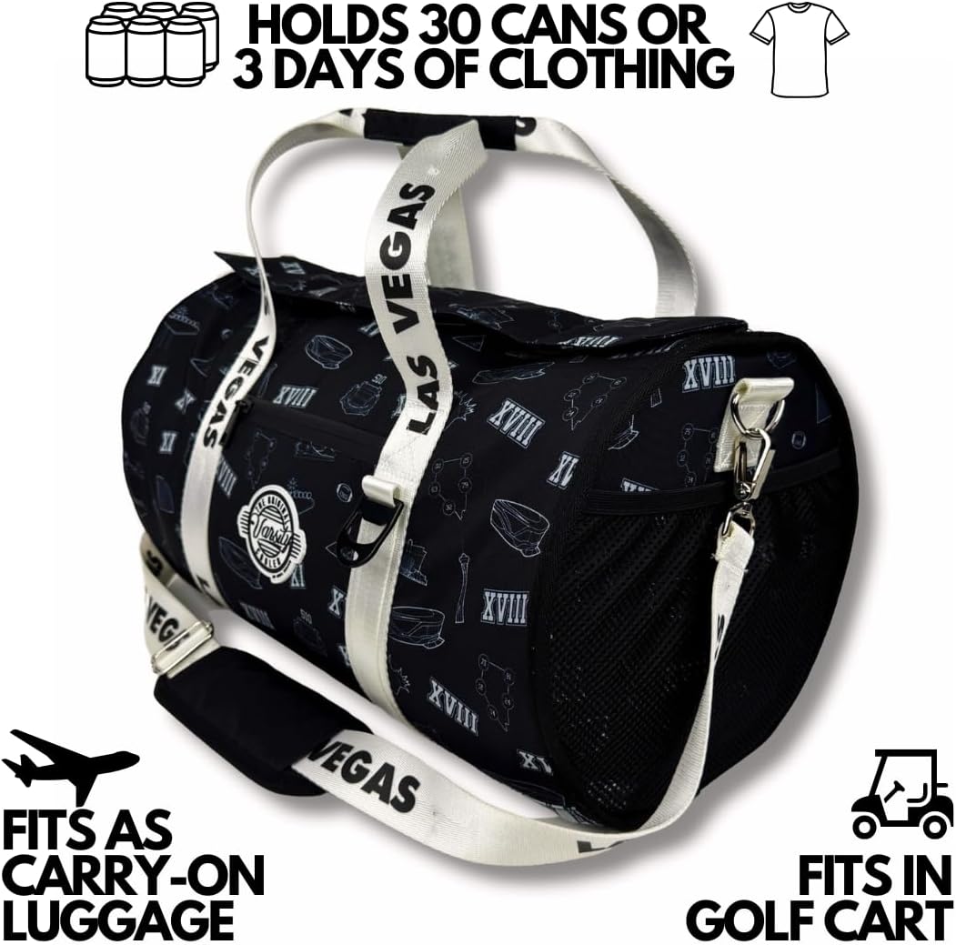 Varsity Cooler Las Vegas Travel Party Duffel & Cooler – 30 Can Leakproof Insulated Tote Bag, Waterproof Soft compartment for Tailgating, Golf, Beach, Carry-On Luggage & Outdoor Sports