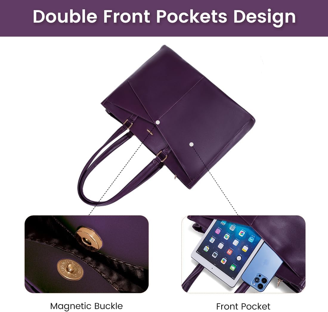 LOVEVOOK Laptop Bag for Women 15.6 Inch Tote Bags Waterproof Leather Briefcase Computer Women Business Office Work Bag,Mulberries Purple