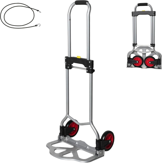 Folding Hand Truck Dolly Cart, Portable Aluminum Hand Cart with Telescoping Handle and PP+EVA Wheels, Compact & Easy to Store for Moving, Shopping, Office, Travel Use