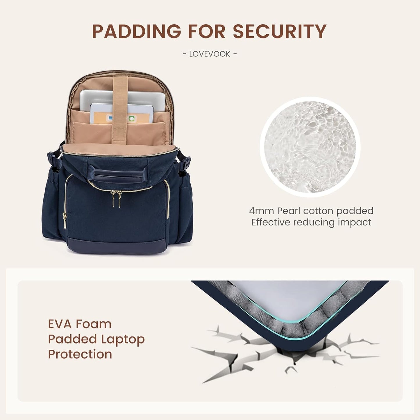 LOVEVOOK Laptop Backpack for Women with Pouch Pocket for Large Capacity Cup,15.6 Inch Laptop Computer Bag Travel Backpack Purse,Waterproof Work Business Backpack College Teacher Bags,Dark Blue