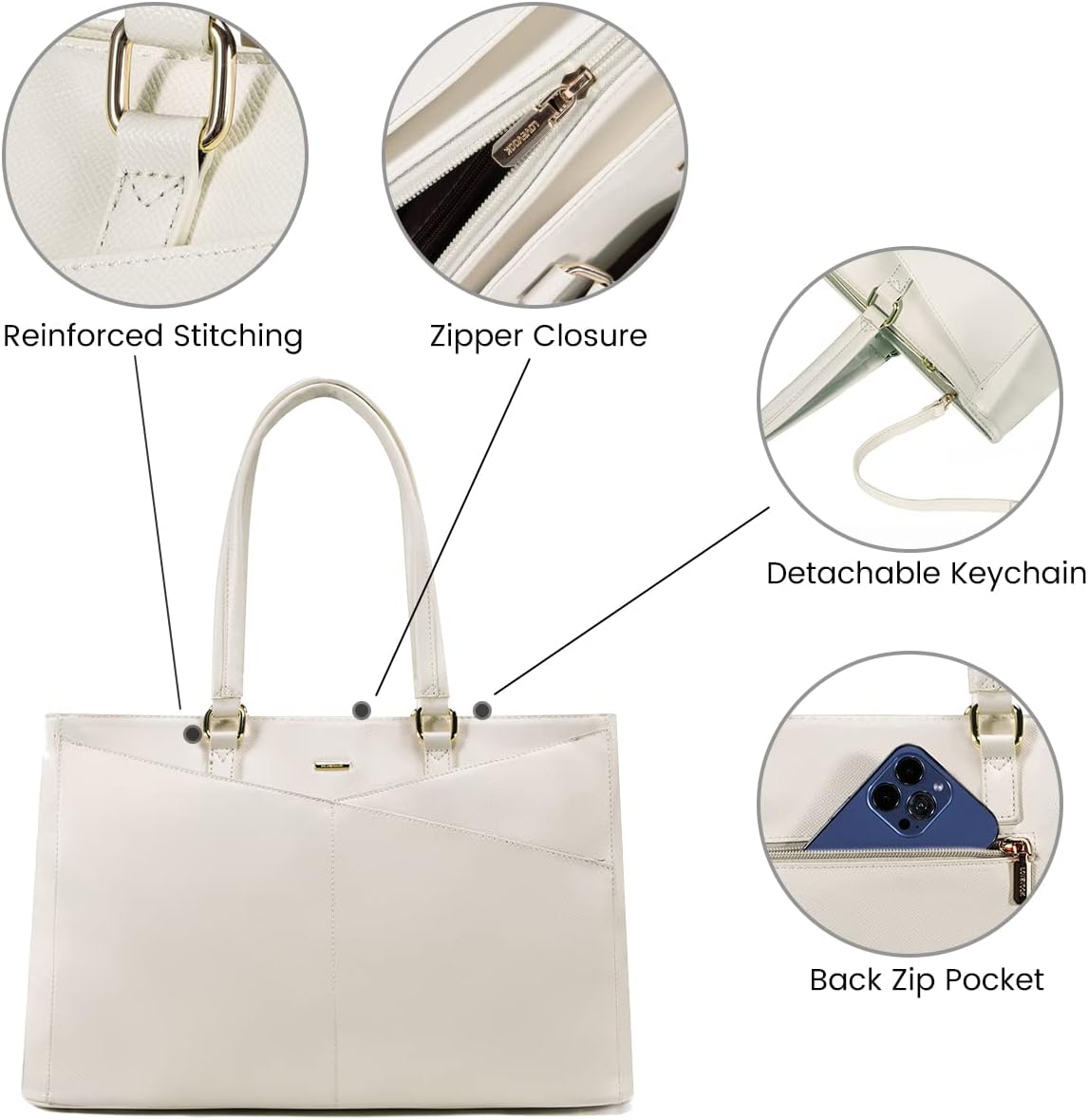 LOVEVOOK Laptop Bag for Women 15.6 Inch Tote Bags Waterproof Computer Briefcase for Teacher Business Office Work Bag,Beige