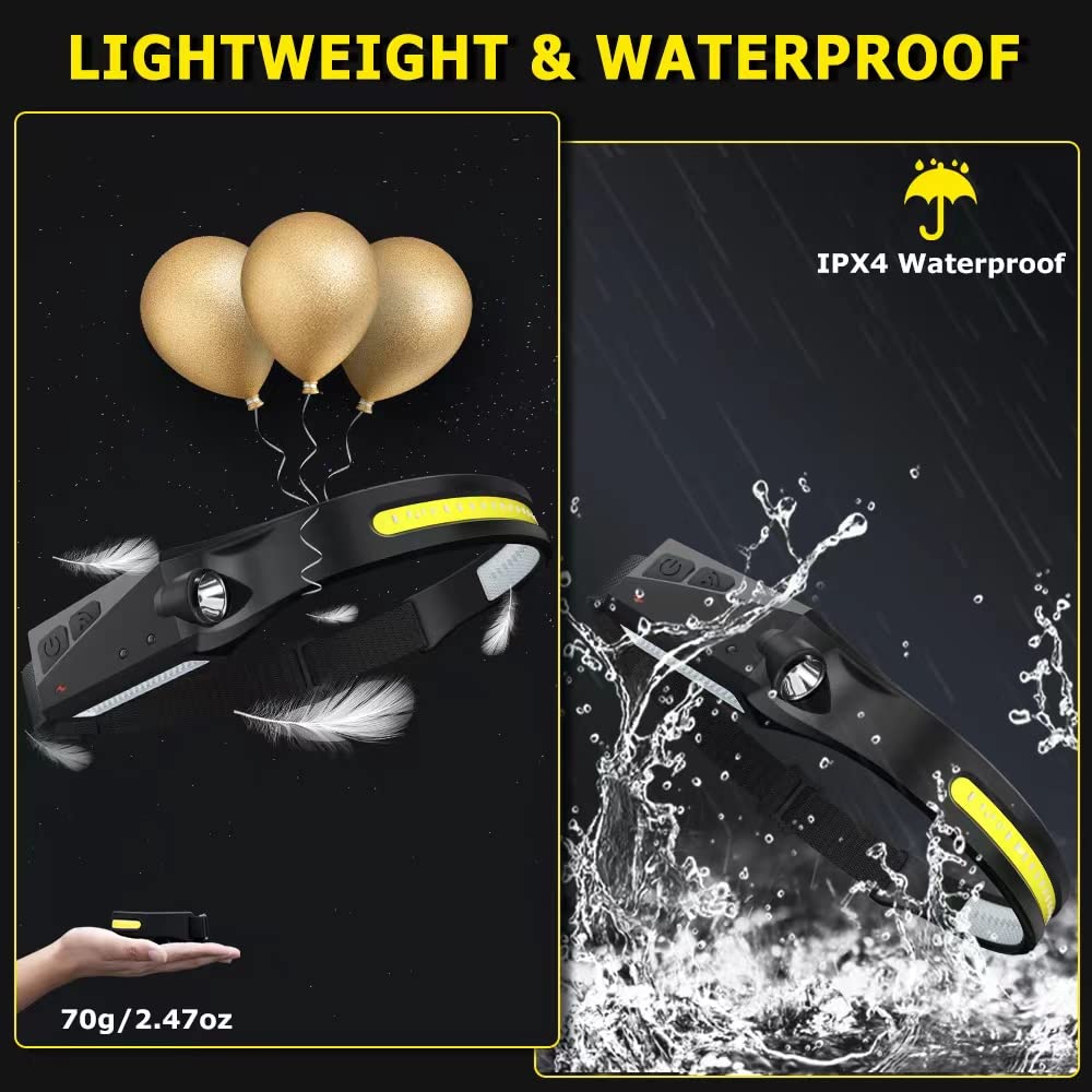 Rechargeable Headlamp 3PCS, 230° LED Head Lamp, Head Lights for Forehead