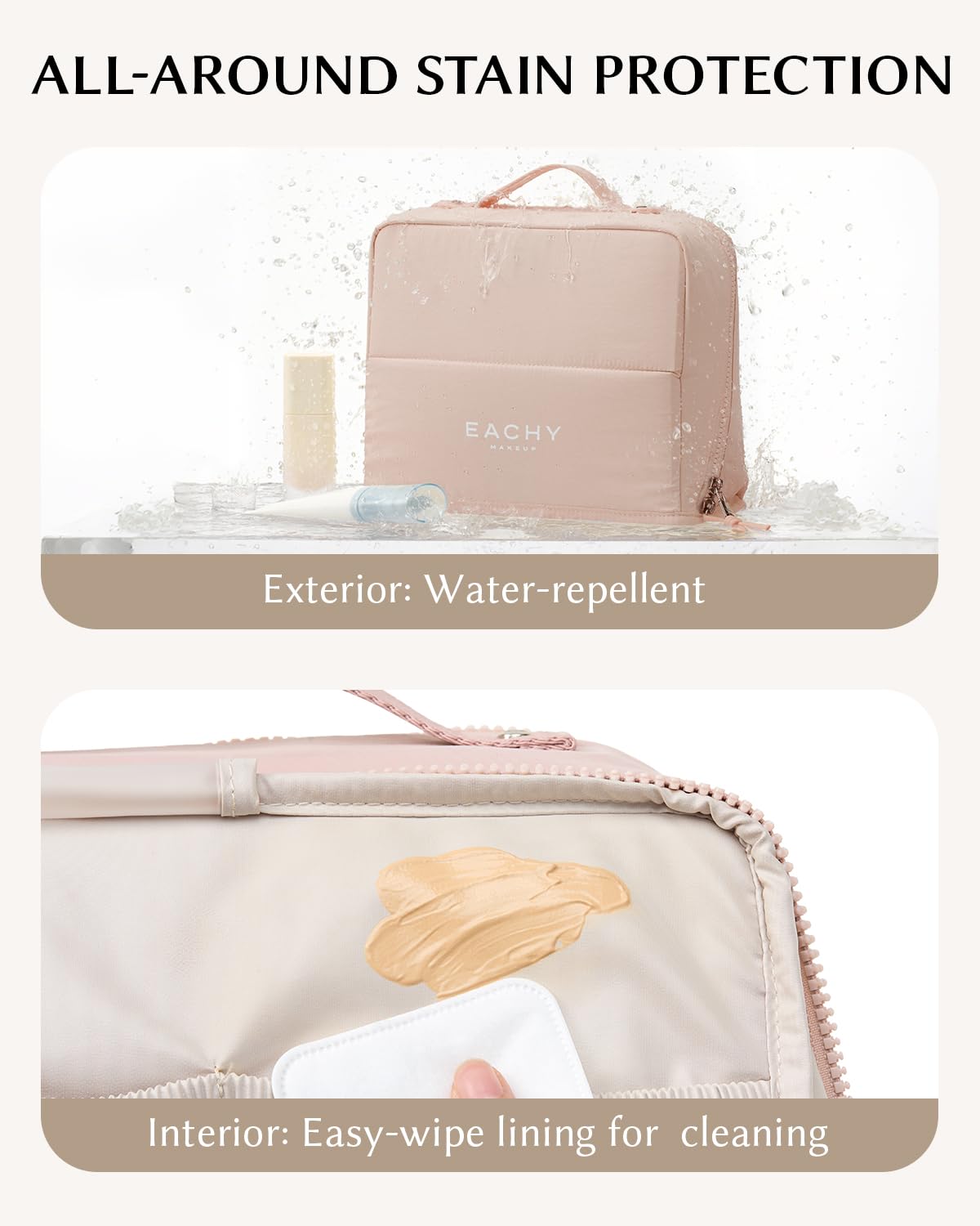 EACHY Standing Makeup Bag - Large Waterproof Cosmetic Bag & Toiletry Bag Organizer with Phone