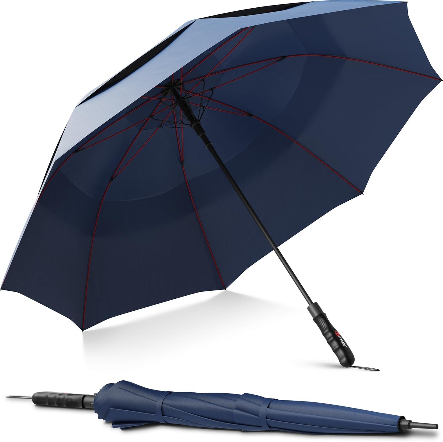 Repel Umbrella Extra Large Windproof Golf Umbrella - Covers 2 People - 60" Wide Vented Double Canopy with Reinforced Fiberglass Ribs, Waterproof Coated Canopy