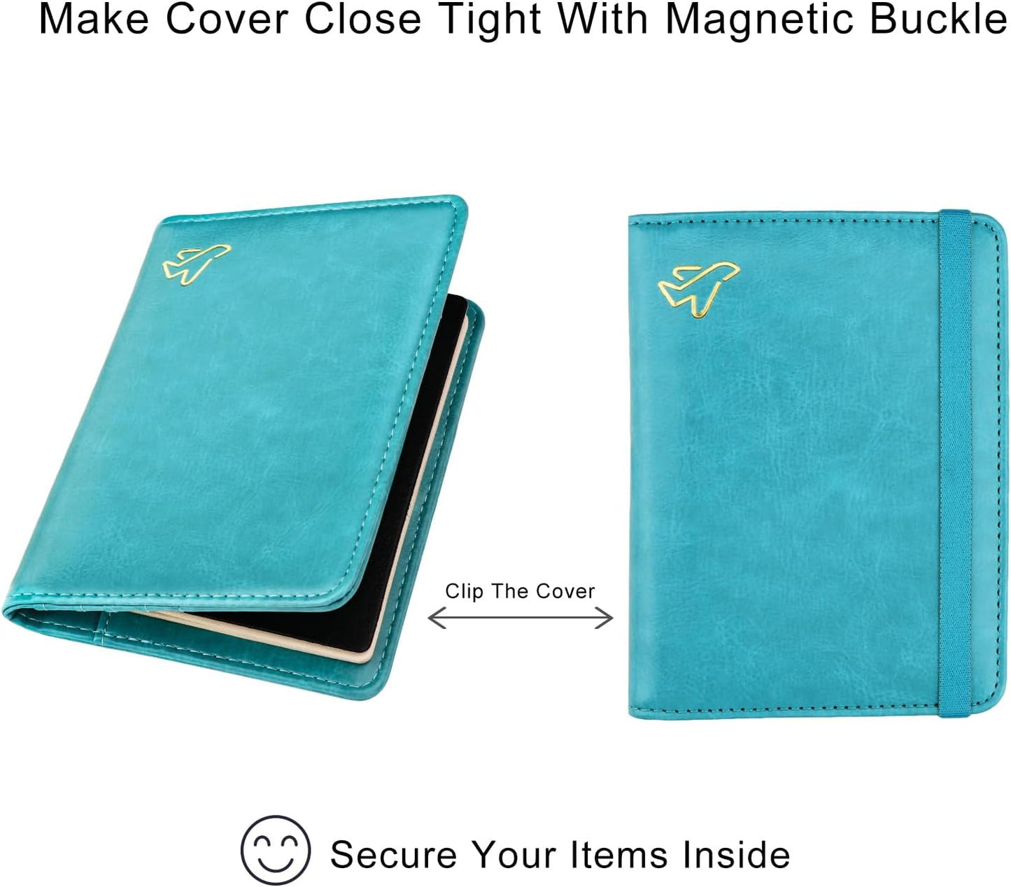 WALNEW Passport Holder for Travel, RFID Passport Cover Wallet for Women Men, PU Leather Passport Book Card Holder Case with Pen, Travelling Essentials for Flying