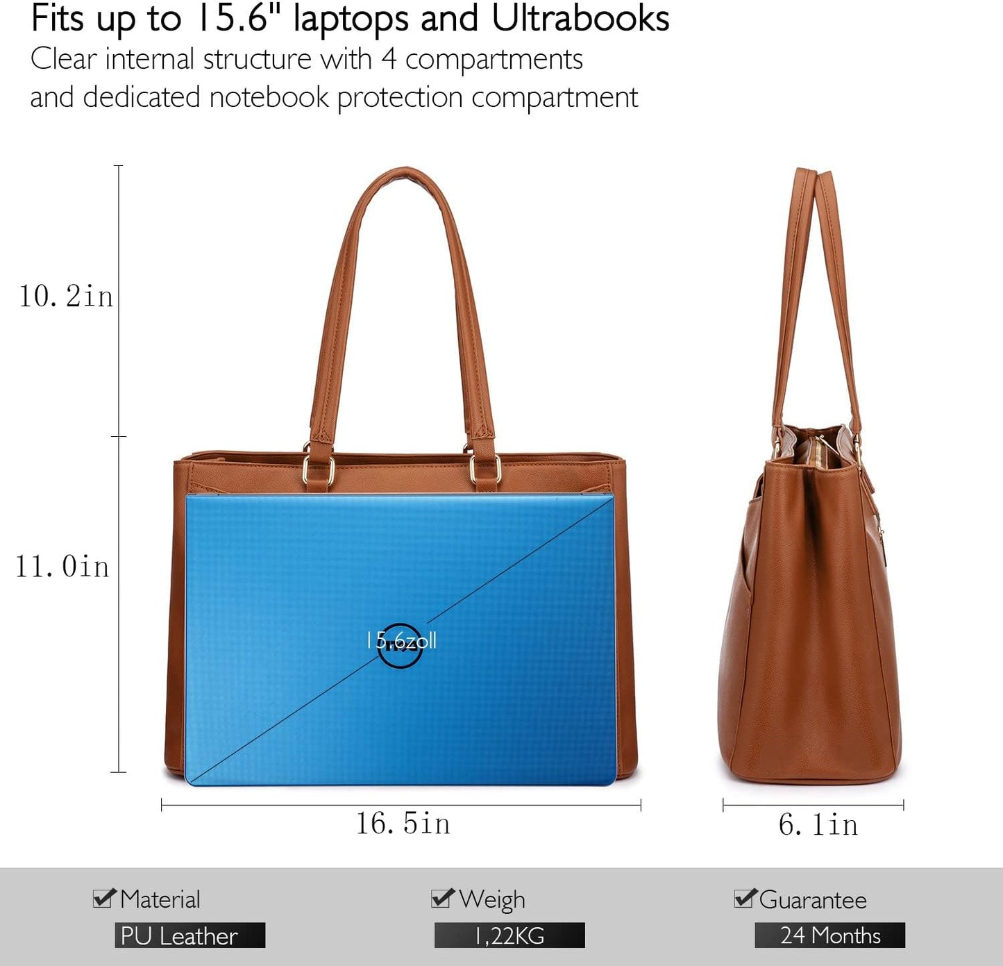 LOVEVOOK Laptop Tote Bag for Women,15.6 Inch Waterproof Computer Bags Women Business Office Work Bag Briefcase, Brown