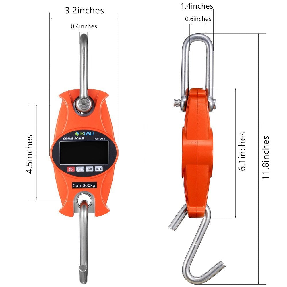 Klau Digital Scale 300 kg / 600 lb SF-918 Postal Scales Industrial Heavy Duty Crane Scale Orange for Home Farm Hunting