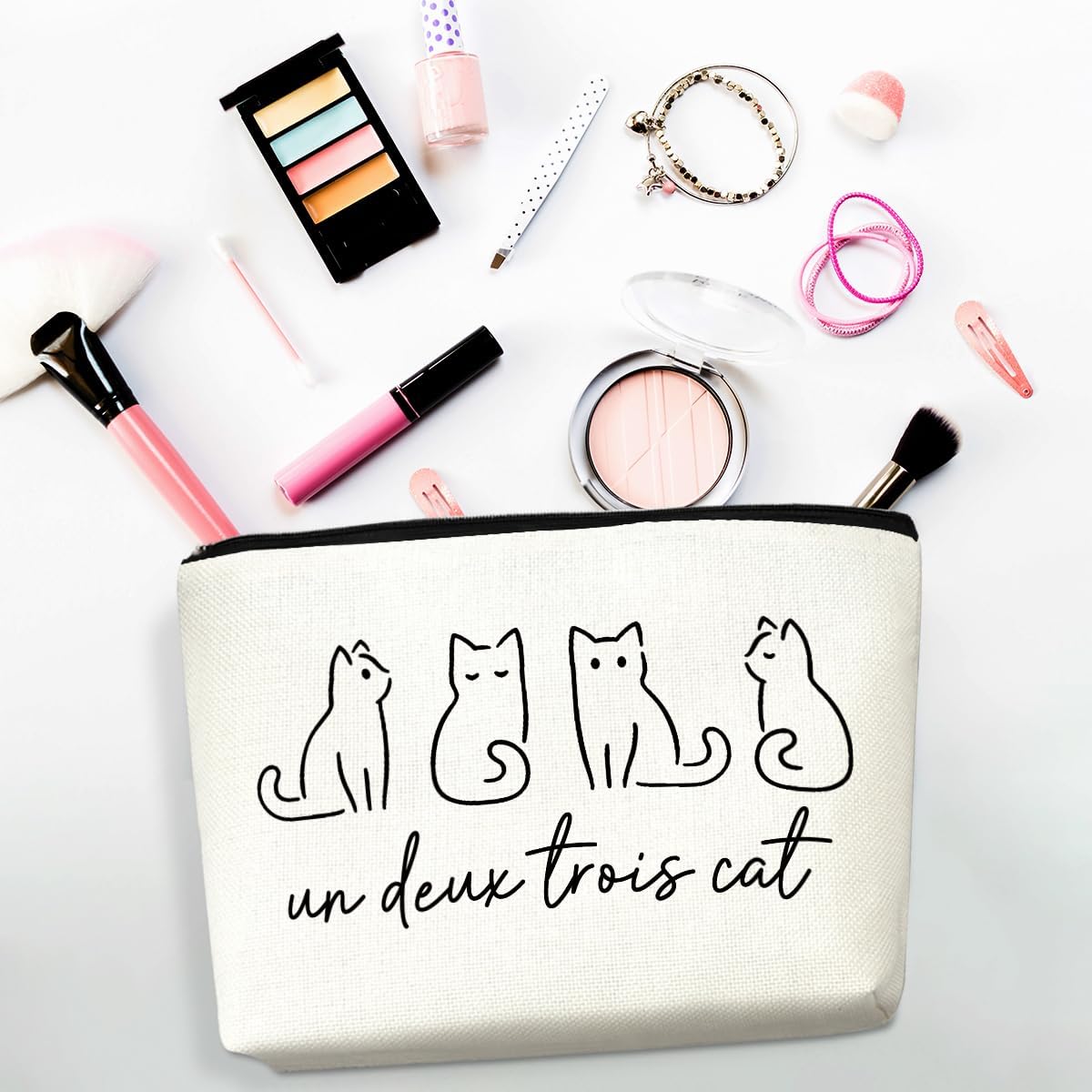 2pcs Cute Cat Themed Gifts Makeup Bags for Women, Cute Cats Minimalism Cosmetic Bag Travel Zipper Pouch for Sister Bestie, Christmas Birthday Gifts for Women Girls Cat Mom, Black and White Cats
