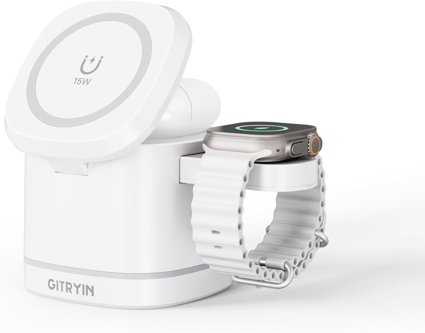 Gitryin 3 in 1 Foldable Wireless Charging Station for Apple Devices, Faster Nightstand Magnetic Charger Stand, Desk Accessory for iPhone 17/16/15/14/13/12, Apple Watch, AirPods