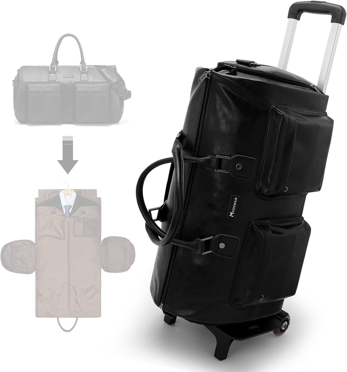 Modoker Rolling Garment Bag for Travel Wheeled Duffel Bag Luggage Suit Travel Bags for Men and Women,3 in 1 Carry on Convertible Garment Bag with Wheels,Black