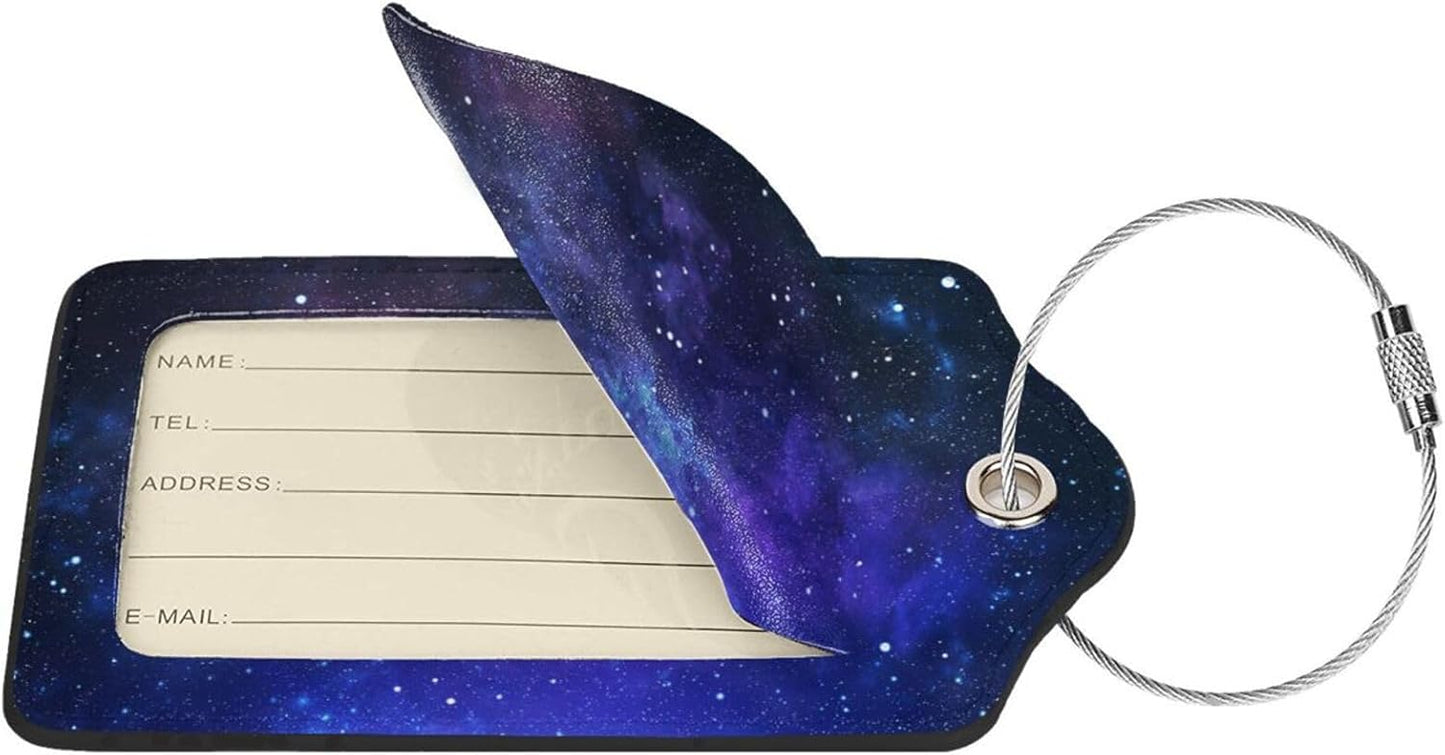 2 Pcs Galaxy Star Space Pu Leather Luggage Tag for Suitcases, Cruise Ship Essential Travel Gift for Men Women Couples, Galaxy Themed Party Decorations, Funny Christmas Birthday
