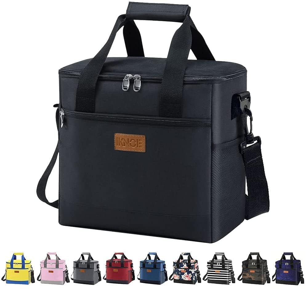 iknoe 24 Can Insulated Cooler Bag, Leakproof Lunch Tote Bag Black
