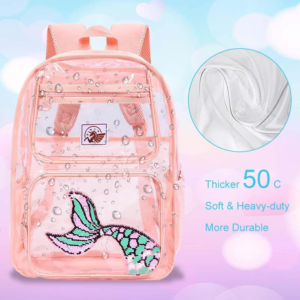 Clear Backpack for Girls and Boys, Kids Transparent Bookbag, 3PCS Cute See Through School Bag for