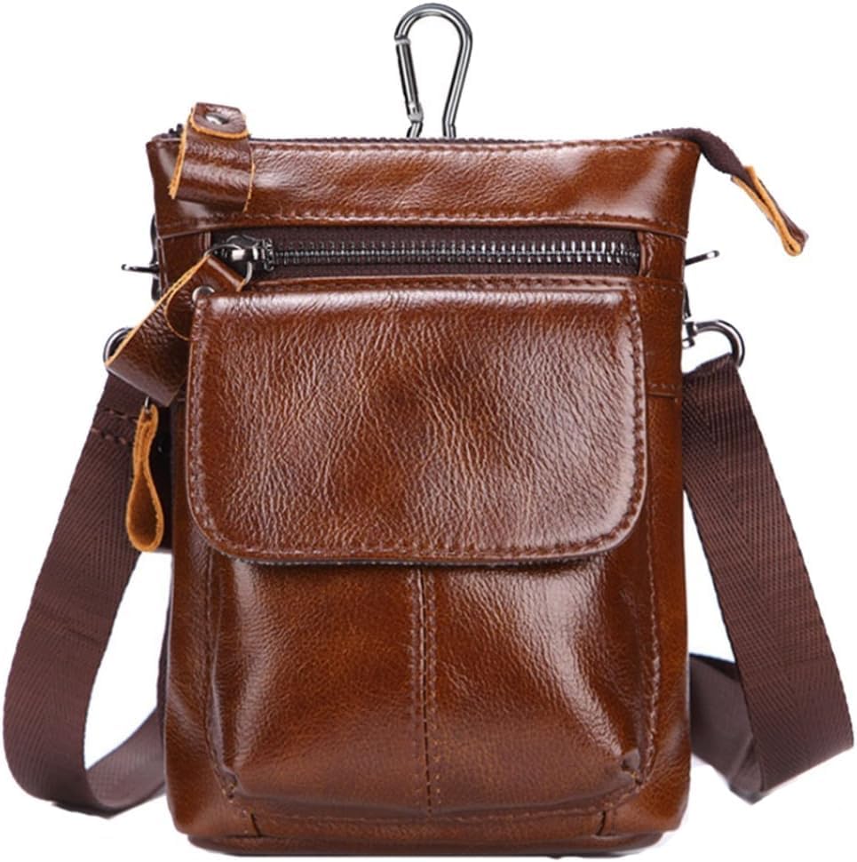 Genuine Leather Fanny Pack for Men Small Messenger Shoulder Waist Bag Satchel Crossbody Pack (Coffee)