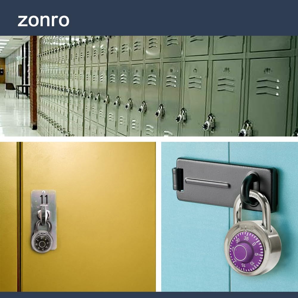 ZonRo Locks Combination Padlock, Fixed Dial Combination Padlock 12 Pack,3 Digit Code Standard Dial Combination, 2 in Wide. 3 in Height,Purple Turntable, Lock for Gym & Locker, School, Toolbox
