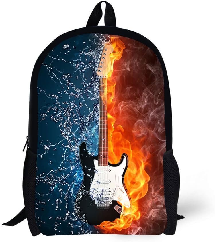 Book Bags for Kids 17 Inch Combustion Pattern School Bags (Electric guitar)