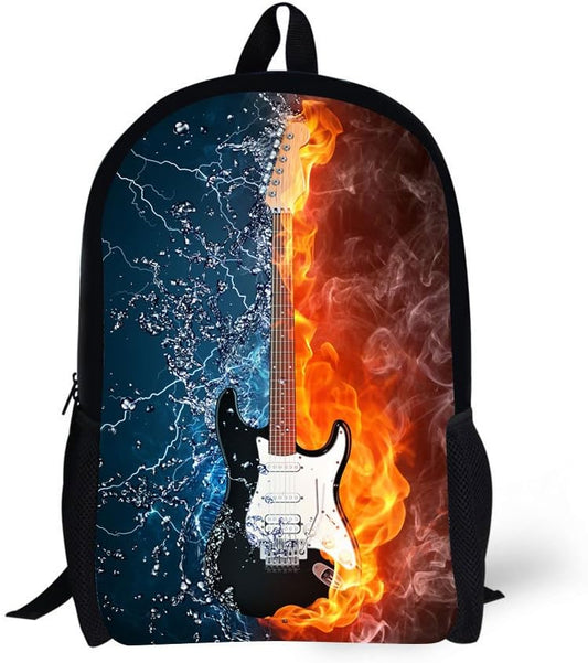 Book Bags for Kids 17 Inch Combustion Pattern School Bags (Electric guitar)
