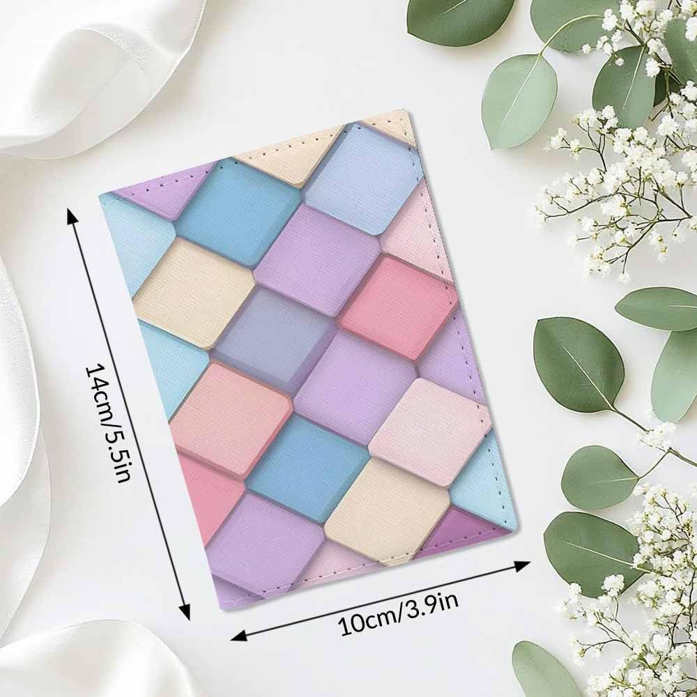 Square Passport Holder for Travel Trendy Pastel Pink and Purple PU Leather Passport Cover Wallet Cute Passport Card Holder for Women and Men