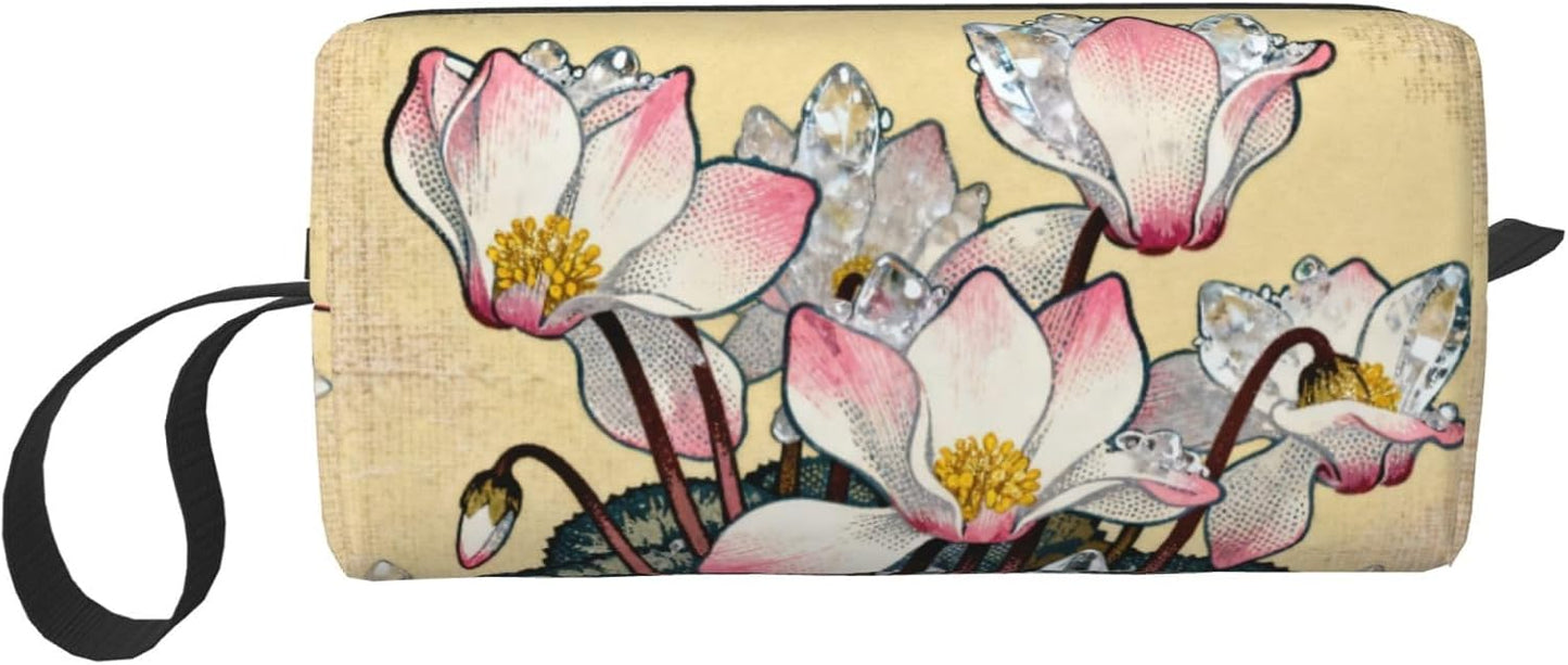 Pink Frosted Cyclamen Floral Makeup Bag Organizer Compact & Durable Flowers Travel Cosmetic Bag Oxford Fabric Impact-Resistant Multi-Purpose Storage Perfect for Travel, Gym, Daily Use