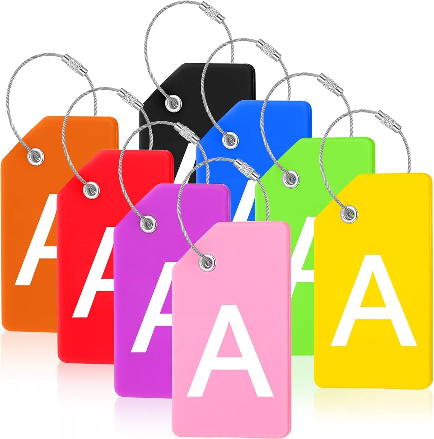 8 Pcs Initial Letter A-Z Luggage Tags Silicone Suitcase Instrument Tag with Name Card and Stainless Steel Loop(Letter A,Colorful)