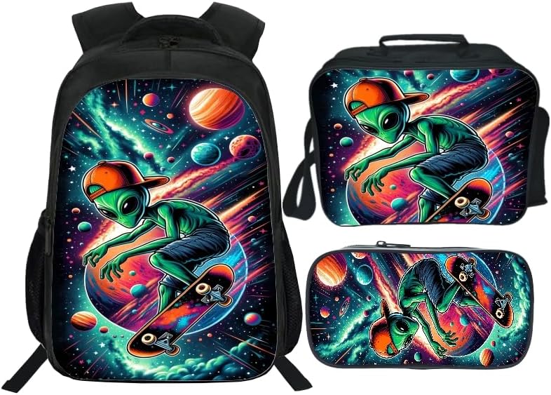 School Backpack Set for Girls Boys 3-in-1 Kids Teens Elementary Middle School Bookbag with Lunch Bag Pencil Case