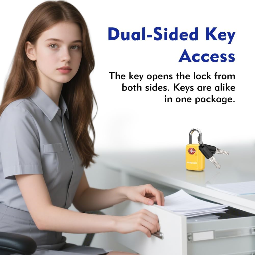 Sure Lock TSA Approved Luggage Locks Mini Size Lock with Keys for Travel, Zinc Alloy Body with Steel Shackle, Key Alike, Key Alike in The Same Package
