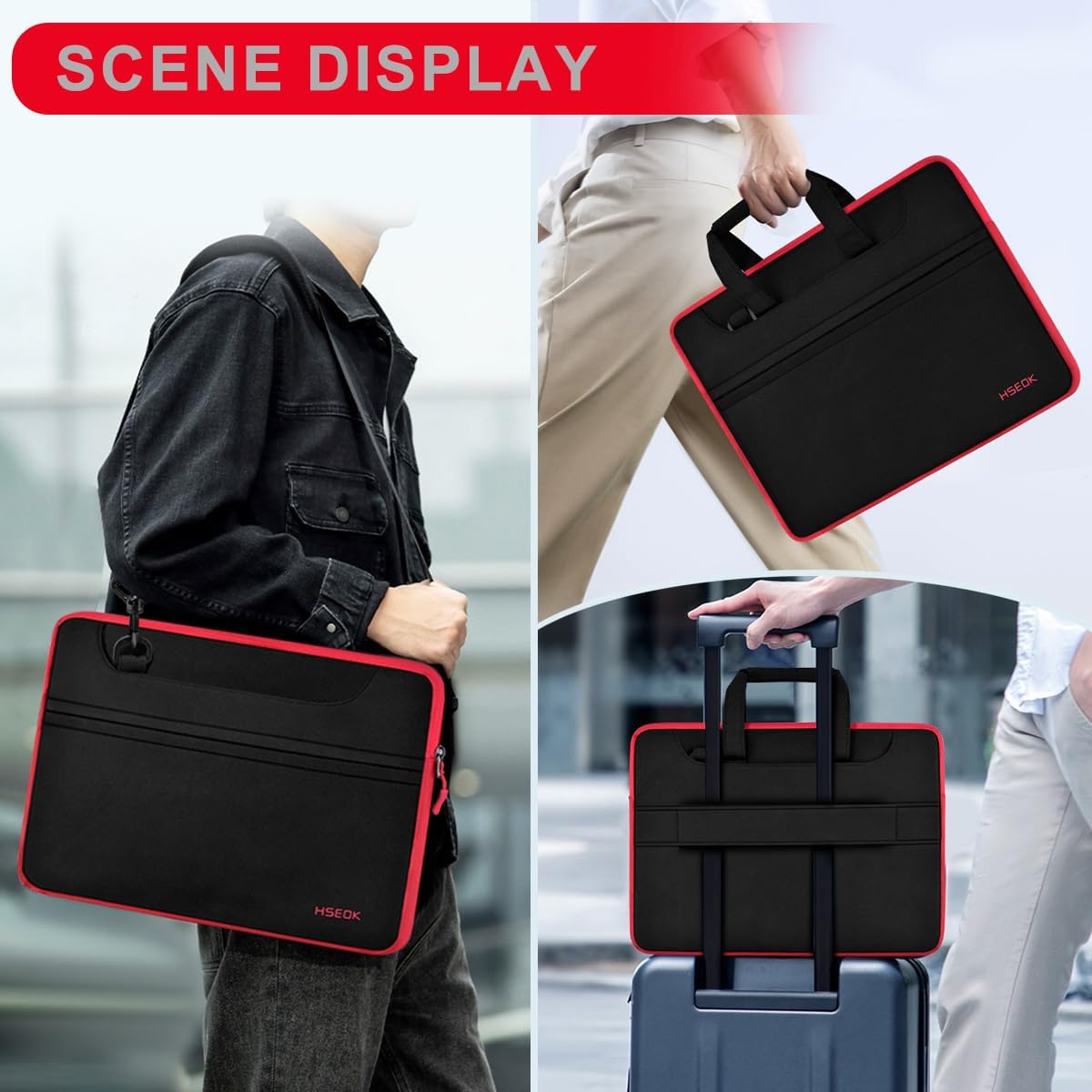 Hseok Laptop Shoulder Bag 17-17.3 inch Case, Durable Shockproof Protective Briefcase with