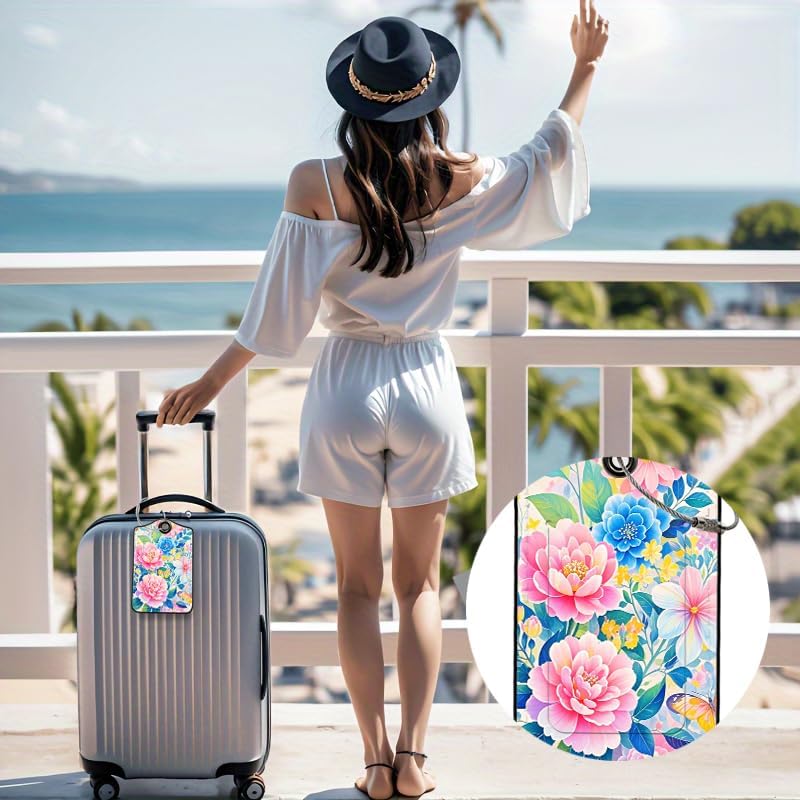 2 Pcs Luggage Tags for Suitcases PU Leather Cruise Ship Luggage Tags with Privacy Cover Label Address Card and Durable Metal Ring Suitable for Men Women Handbags Backpacks (Pink)