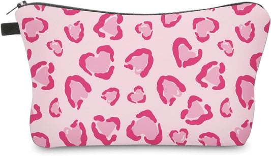 Cute Travel Makeup Bag Cosmetic Bag Small Pouch Gift for Women (Heart Leopard Pink)