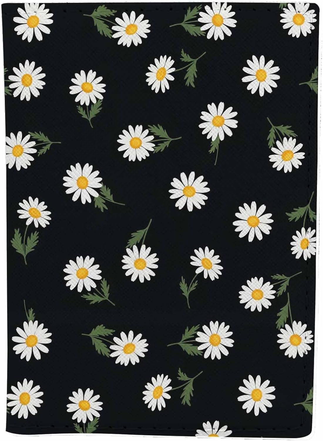Daisy Passport Holder for Travel White Flower PU Leather Passport Cover Wallet Cute Passport Card Holder for Women and Men