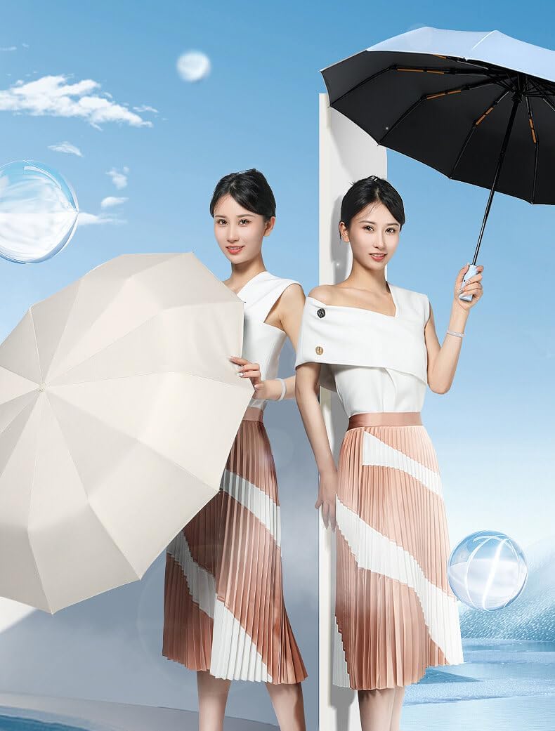 47 Inch Travel Umbrella with 24 Reinforced Ribs - Auto Open & Close Oversized Windproof Umbrella with UPF 50+ Black Coating