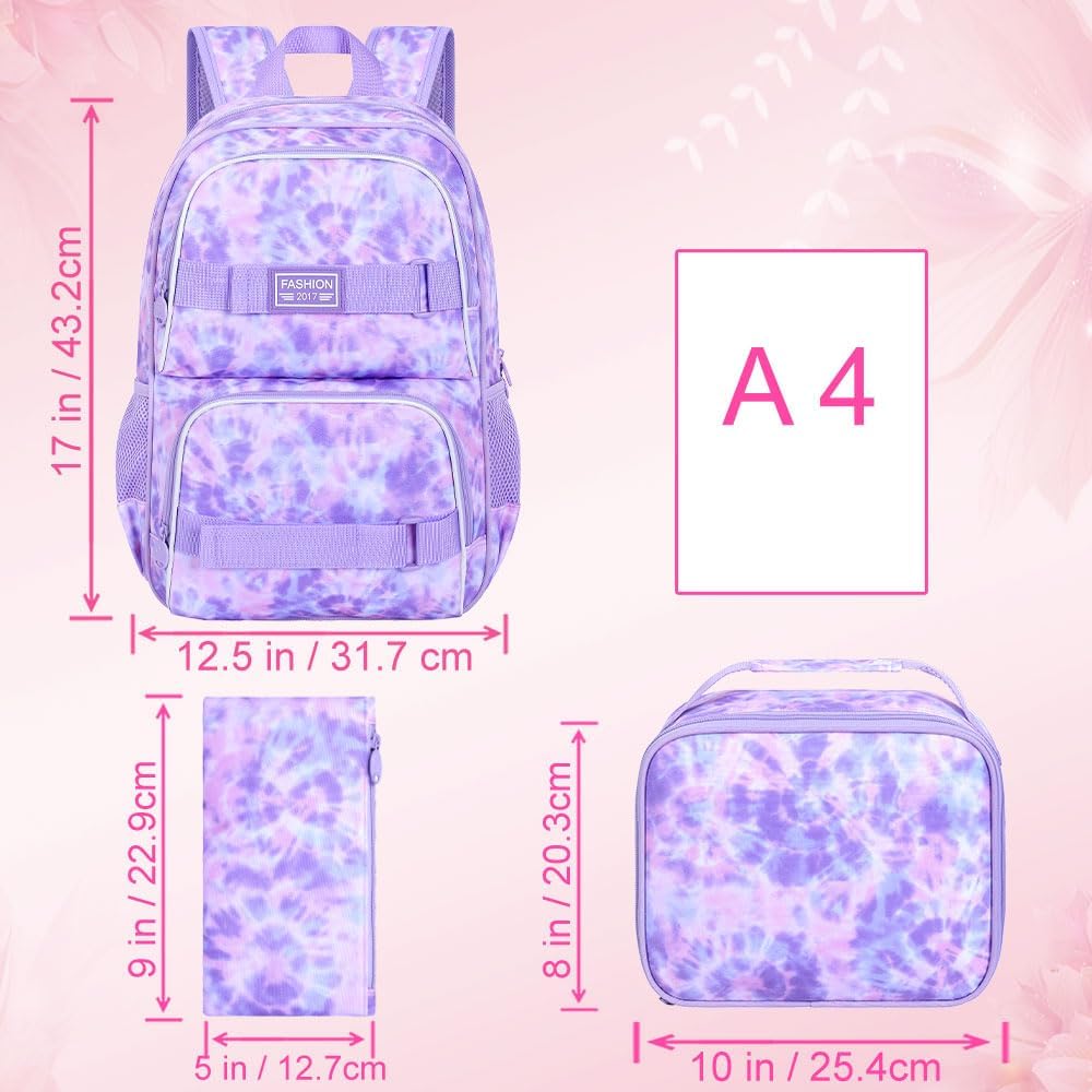 UFNDC Backpack for Girls, 17.5" Water Resistant Cat Galaxy Tie-Dye School Backpacks, Teens Bookbag for Women College Middle