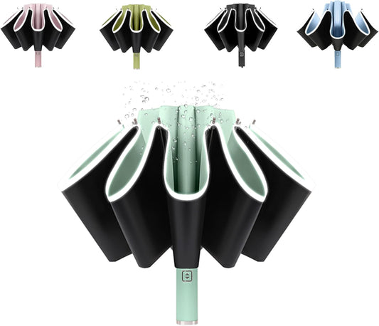 BAODINI Inverted UV Umbrella for Rain and Sun Medium Size UPF 50+ Rverse Compact Umbrella Auto Open Close