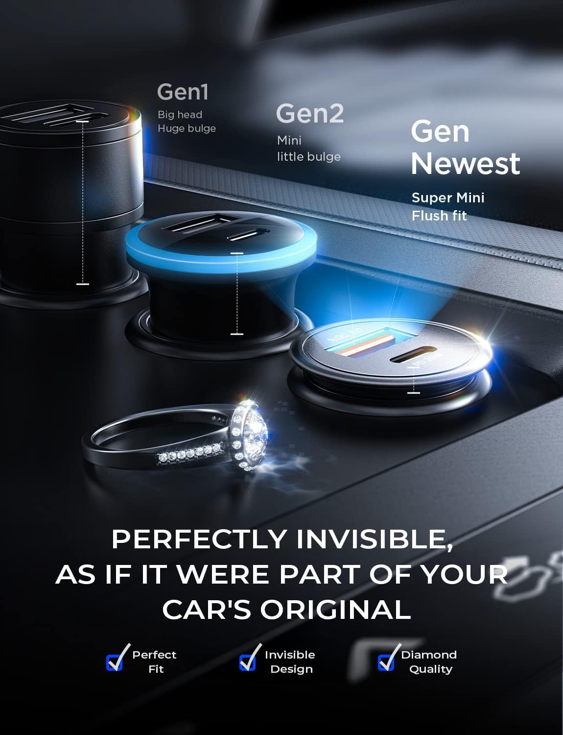 AINOPE 67.5W Super Mini Car Charger USB C 45W PD&QC 3.0 Fast Charging with C to Lighting Cable for iPhone 14 Pro Max 13 12 11, Samsung Galaxy S25, Android, All Metal Cigarette Lighter Adapter