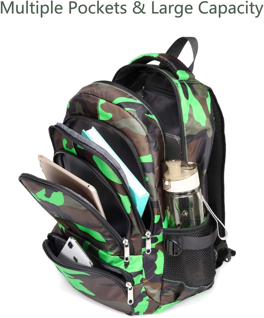 BLUEFAIRY Kids Backpacks for Boys Girls Elementary Primary Middle School Bookbags Back to School Bags for Childs Age 6-8 Mochilas Escolares para Niños Niñas 17 Inch Black/Green