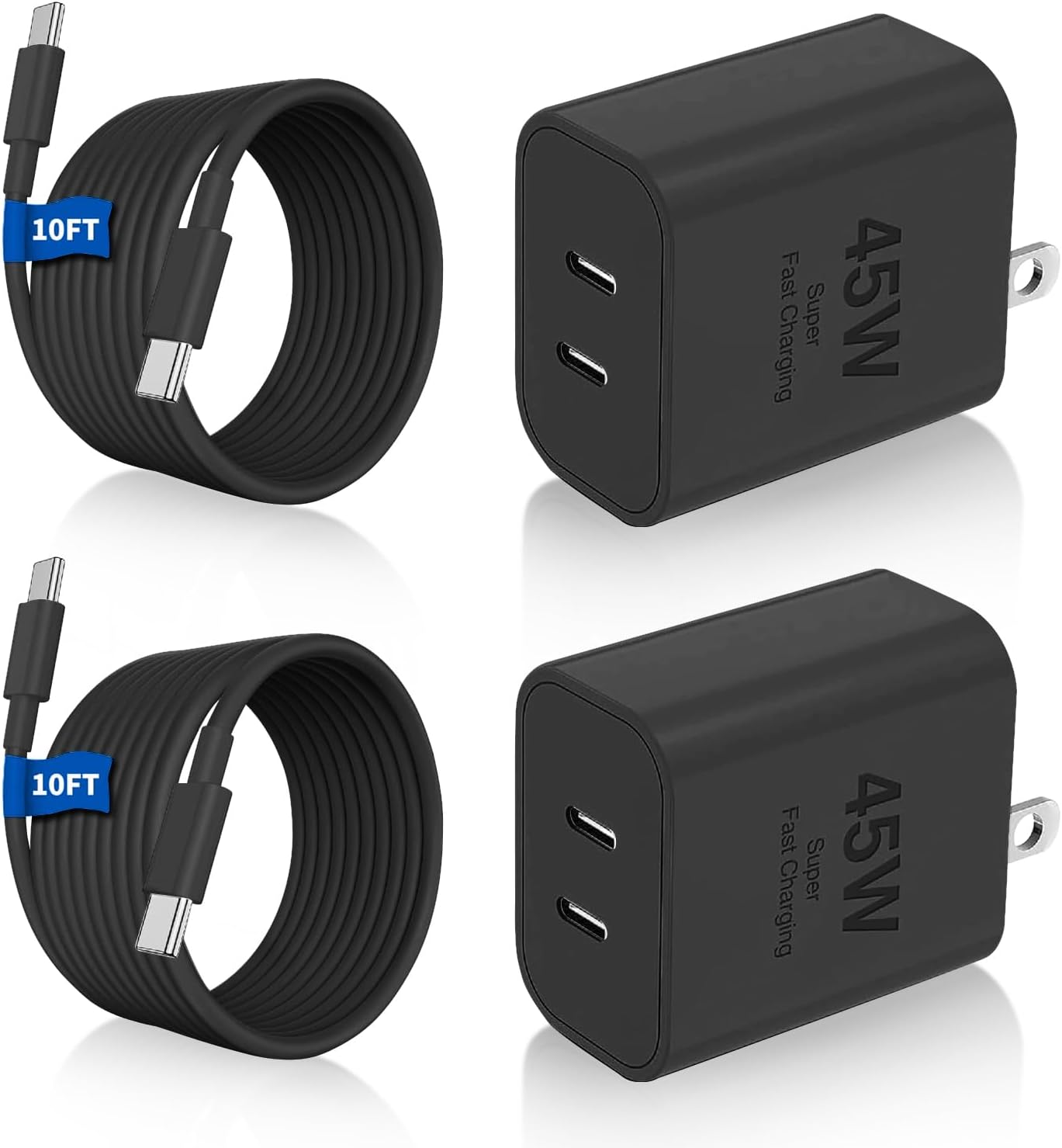 45W Dual Super Fast Charging Block and Long USB C to C Cable 10ft,Type C Wall Plug and Android Phone Charger Cord for Samsung Galaxy S25/S24 Ultra/S23+/S22 Plus/S21/S20/Note 20/iPhone 17 16 15 Pro Max