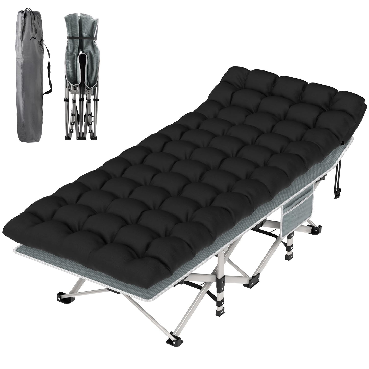 Suteck Camping Cot, Folding Camp Bed for Adults with Soft Thicker Cushion