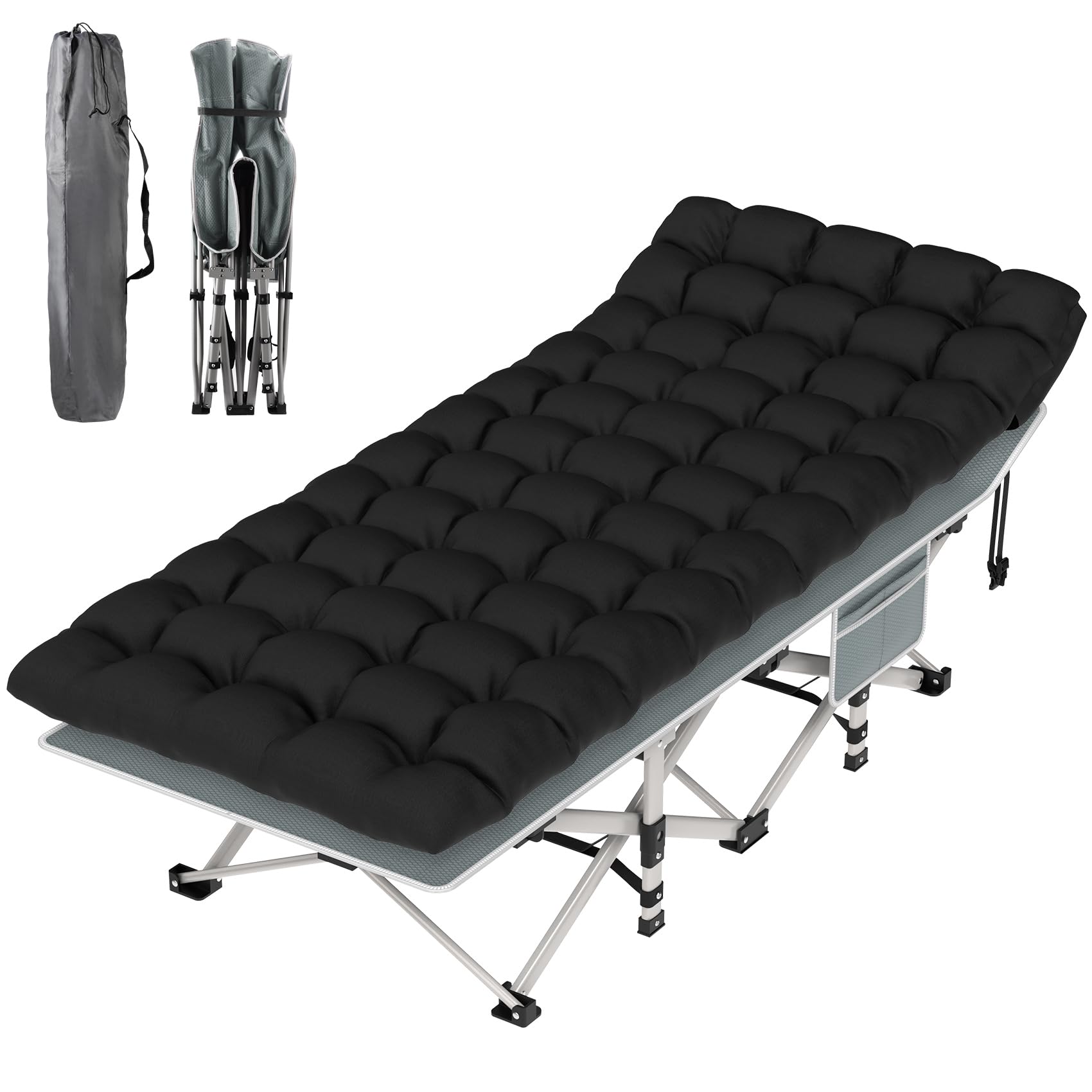 Suteck Camping Cot, Folding Camp Bed for Adults with Soft Thicker Cushion