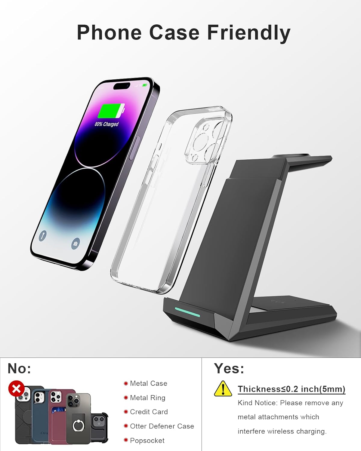 Wireless Charging Station for iPhone - ADADPU 3 in 1 Charger Stand for iPhone 17 16 15 14 13 12 11 Pro Max XR 8 Plus, for Apple Watch 8/7/SE/6/5/4/3/2, AirPods Pro/3/2(with 5ft Cable and 20W Adapter)
