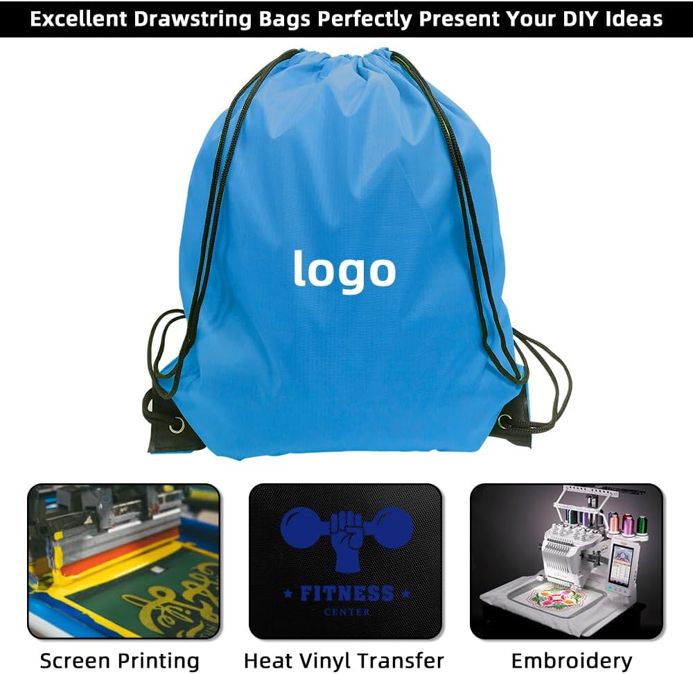 GoodtoU Drawstring Bags, Nylon Backpack for Sport, Traveling, Team (60Pcs, Sky Blue)